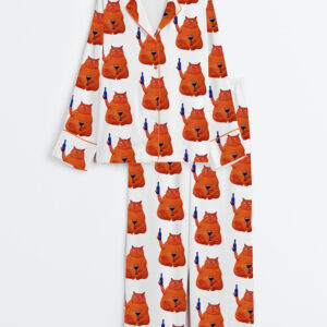 Women's Cat Wine Cheers Long Sleeve Satin Pajamas Set
