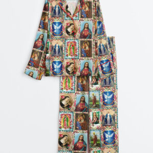 Women's Catholic Saints Jesus Faith God Long Sleeve Satin Pajama Set