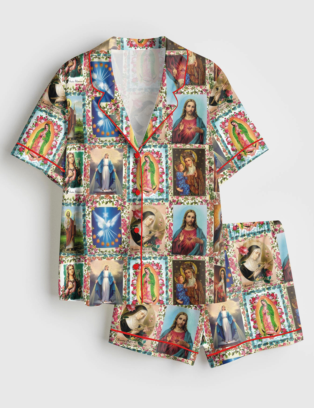 Womenâ€™s Catholic Saints Jesus Faith God Short Sleeve Satin Pajama Set