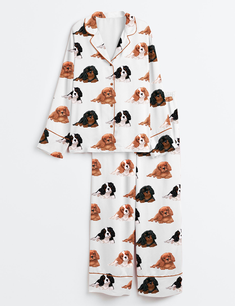 Womenâ€™s Cavalier King Charles Spaniel Dog Long Sleeve Satin Pajama Set