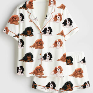 Women's Cavalier King Charles Spaniel Dog Short Sleeve Satin Pajama Set