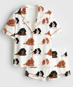 Women's Cavalier King Charles Spaniel Dog Short Sleeve Satin Pajama Set