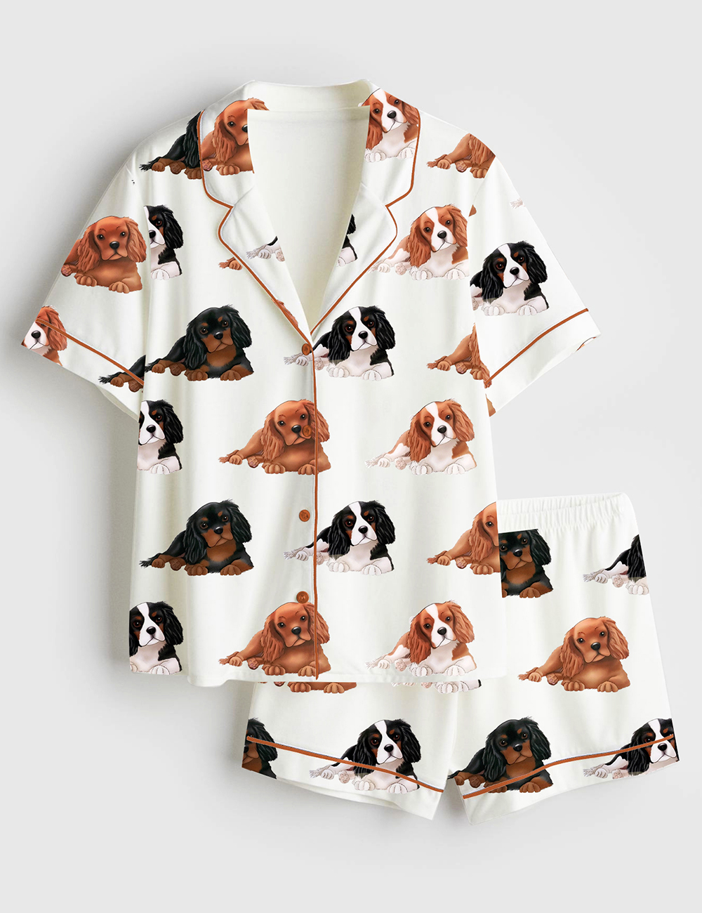 Womenâ€™s Cavalier King Charles Spaniel Dog Short Sleeve Satin Pajama Set