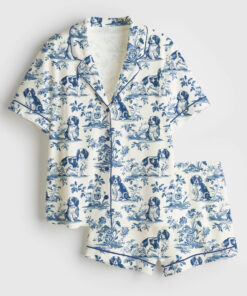 Women's Cavalier King Charles Spaniel French Dog Lover Short Sleeve Satin Pajama Set