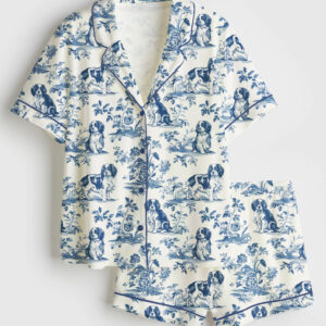 Women's Cavalier King Charles Spaniel French Dog Lover Short Sleeve Satin Pajama Set