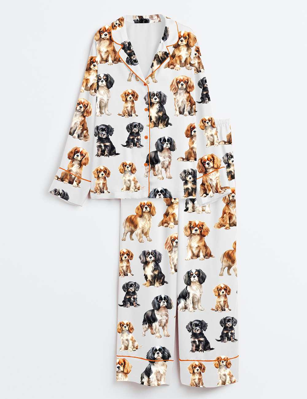 Womenâ€™s Cavalier King Charles Spaniel Long Sleeve Satin Pajama Set