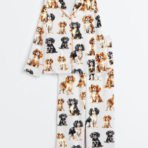 Women's Cavalier King Charles Spaniel Long Sleeve Satin Pajamas Set