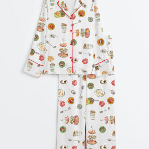 Women's Caviar Art Print Long Sleeve Satin Pajama Set