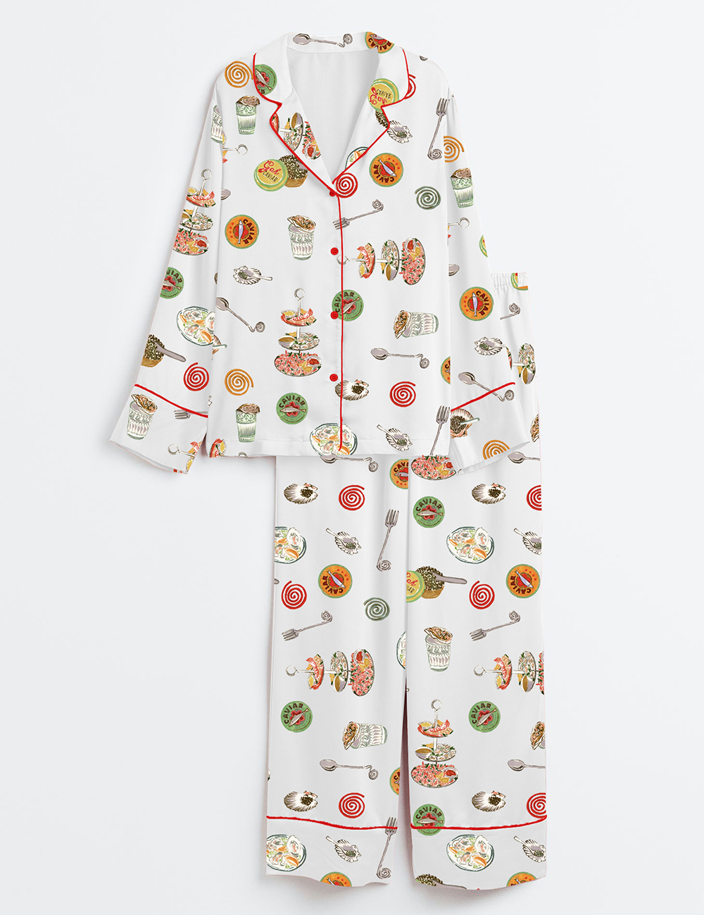 Womenâ€™s Caviar Art Print Long Sleeve Satin Pajama Set