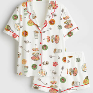 Womenâ€™s Caviar Art Print Short Sleeve Satin Pajama Set