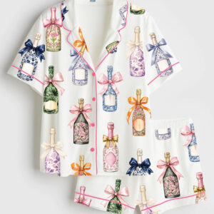 Womenâ€™s Champagne And Bows Wedding Short Sleeve Satin Pajama Set