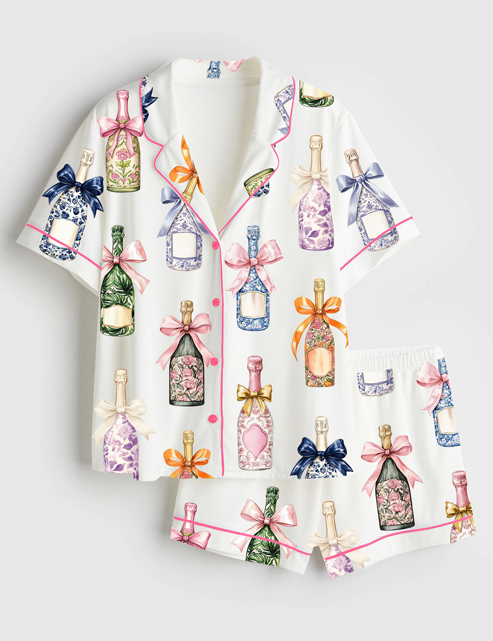 Womenâ€™s Champagne And Bows Wedding Short Sleeve Satin Pajama Set