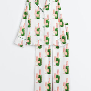 Womenâ€™s Champagne And Wine Bottle Long Sleeve Satin Pajama Set