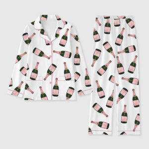 Women's Champagne Bottle Long Sleeve Pocket Cotton Pajama Set