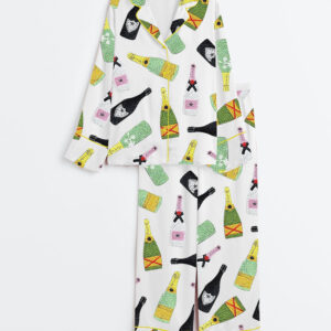 Women's Champagne Bottle Long Sleeve Satin Pajama Set