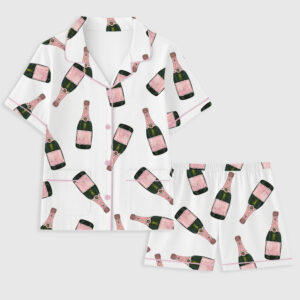 Women's Champagne Bottle  Short Sleeve Pocket Cotton Pajamas Set