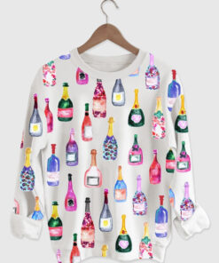 Women's Champagne Bottles Watercolor Hot Pink Long Sleeve Shirt