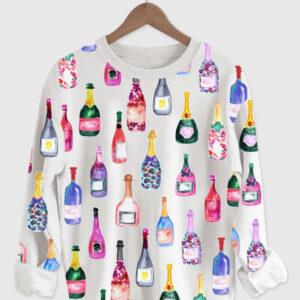 Womenâ€™s Champagne Bottles Watercolor Hot Pink Long Sleeve Shirt