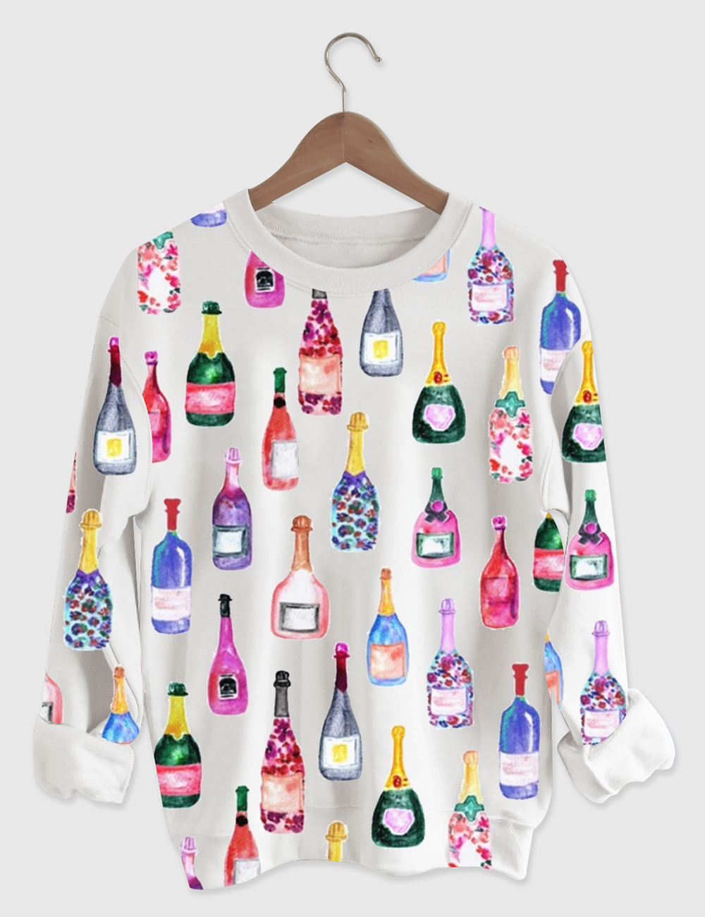 Womenâ€™s Champagne Bottles Watercolor Hot Pink Long Sleeve Shirt