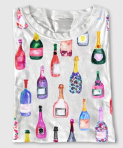 Women's Champagne Bottles Watercolor Hot Pink Short Sleeve T-Shirt