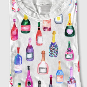 Womenâ€™s Champagne Bottles Watercolor Hot Pink Short Sleeve T-Shirt