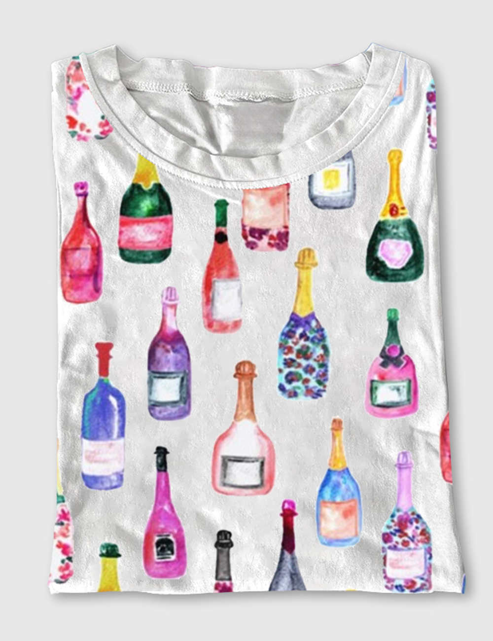 Womenâ€™s Champagne Bottles Watercolor Hot Pink Short Sleeve T-Shirt