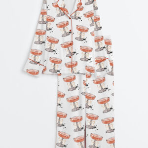 Women's Champagne Caviar Long Sleeve Satin Pajama Set