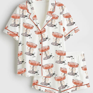 Women's Champagne Caviar Short Sleeve Satin Pajama Set