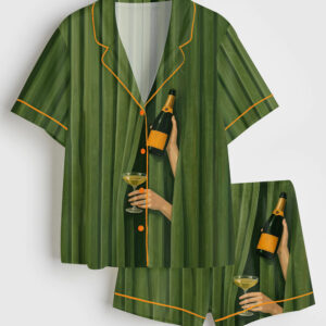 Women's Champagne Celebration Short Sleeve Satin Pajama Set