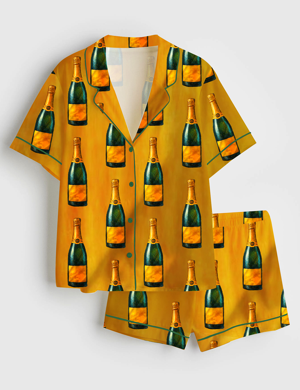 Womenâ€™s Champagne Lover Short Sleeve Satin Pajama Set