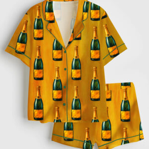Women's Champagne Lover Short Sleeve Satin Pajama Set