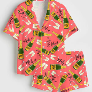 Womenâ€™s Champagne Party Short Sleeve Satin Pajama Set