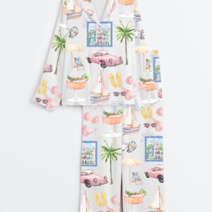 Women's Charleston Bachelorette South Carolina Girls Trip Travel Long Sleeve Satin Pajama Set