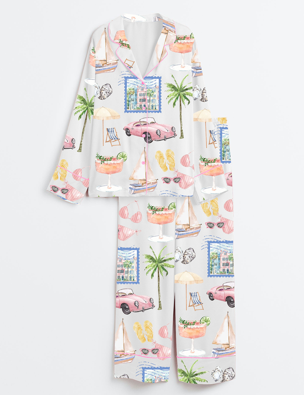 Womenâ€™s Charleston Bachelorette South Carolina Girls Trip Travel Long Sleeve Satin Pajama Set