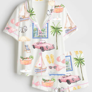 Womenâ€™s Charleston Bachelorette South Carolina Girls Trip Travel Short Sleeve Satin Pajama Set