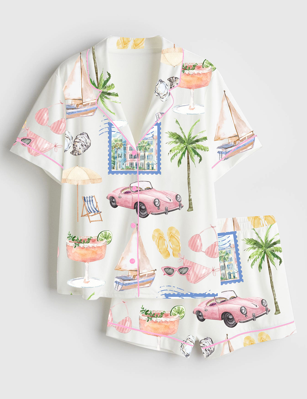 Womenâ€™s Charleston Bachelorette South Carolina Girls Trip Travel Short Sleeve Satin Pajama Set