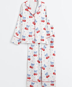 Women's Cherries Be For 4th July Long Sleeve Satin Pajama Set