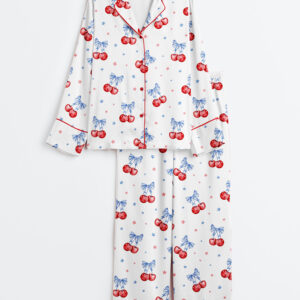 Women's Cherries Be For 4th July Long Sleeve Satin Pajamas Set