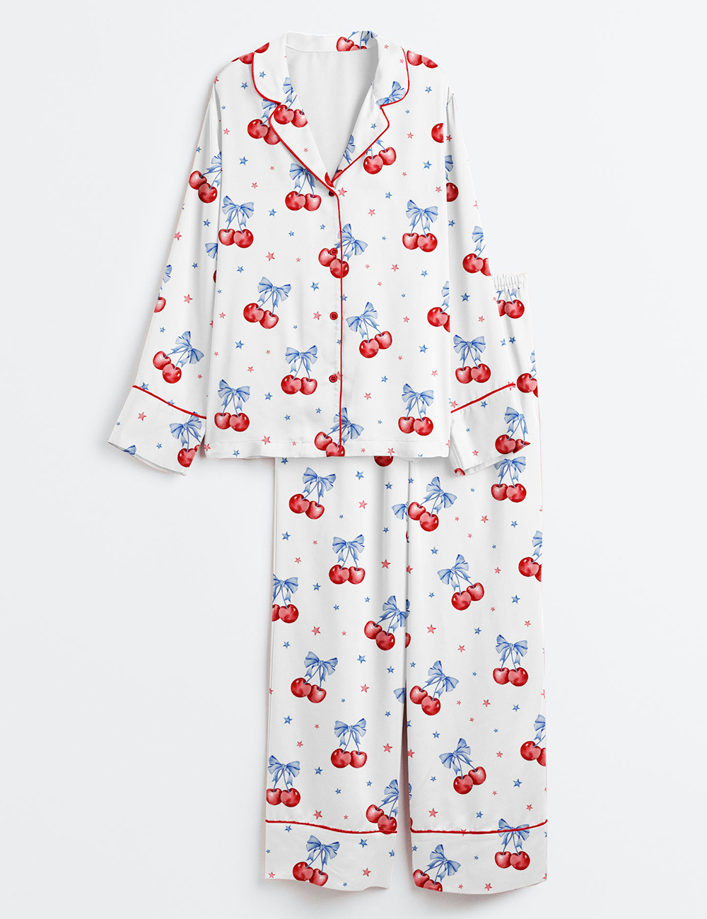 Women's Cherries Be For 4th July Long Sleeve Satin Pajamas Set