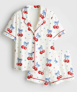 Women's Cherries Be For 4th July Short Sleeve Satin Pajama Set