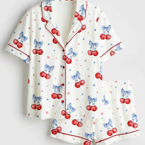 Women's Cherries Be For 4th July Short Sleeve Satin Pajama Set