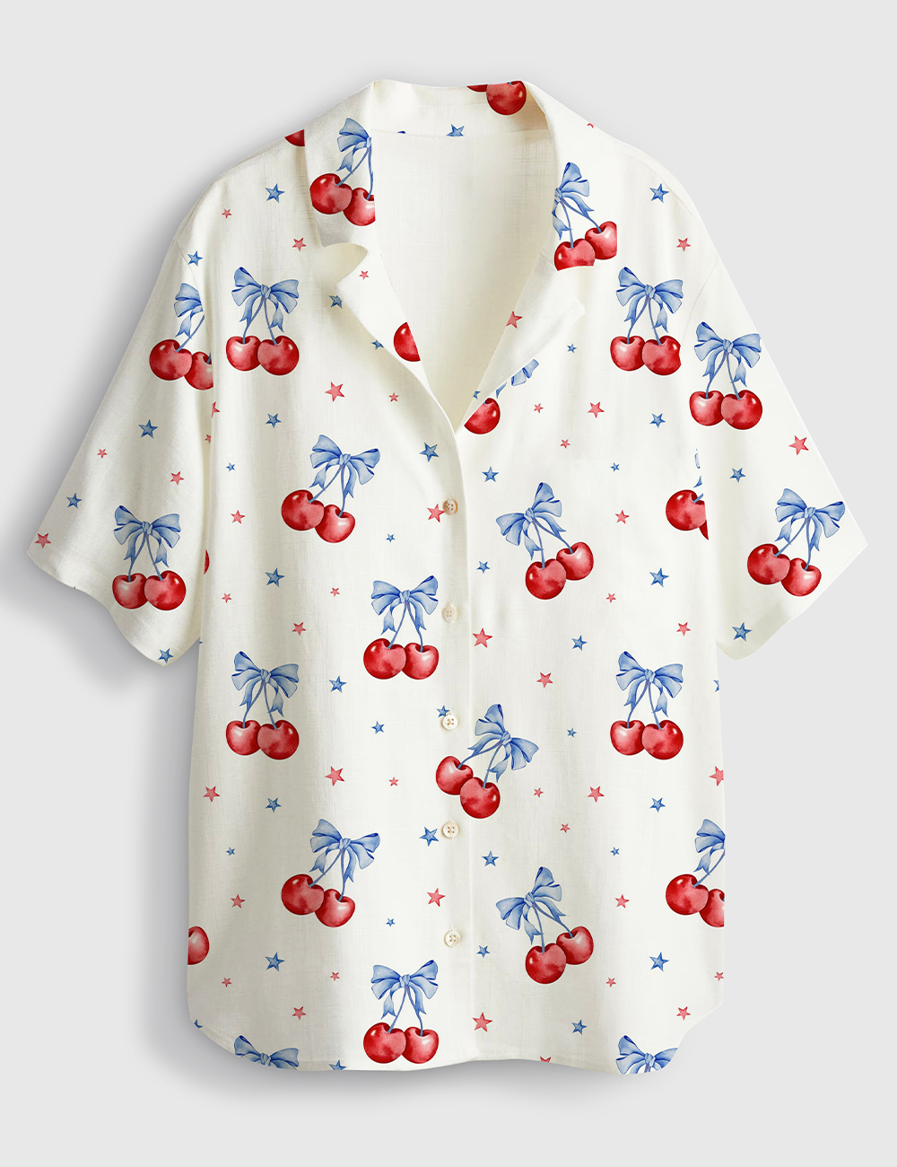 Women's Cherries Be For 4th Of July Short Sleeve Linen Blend Hawaiian Shirt