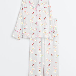 Women's Cherry Cocktail Long Sleeve Satin Pajamas Set