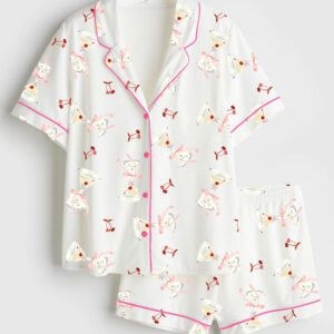 Women's Cherry Cocktail Short Sleeve Satin Pajama Set