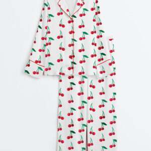 Womenâ€™s Cherry Cute Print Long Sleeve Satin Pajama Set