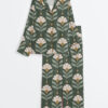 Women's Chiara Rustic Green Flower Print Field Plants Long Sleeve Satin Pajamas Set