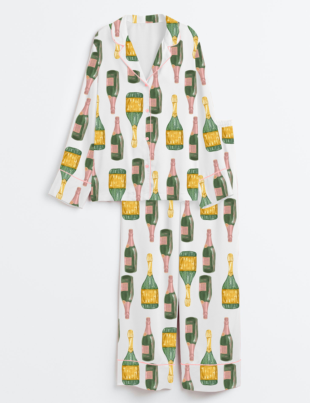 Womenâ€™s Chic Champagne Celebrations Birthday Wedding Bridal Shower Champagne Lovers Long Sleeve Satin Pajama Set