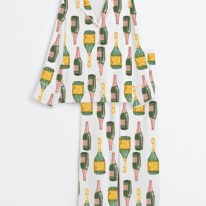 Women's Chic Champagne Celebrations Birthday Wedding Bridal Shower Champagne Lovers Long Sleeve Satin Pajama Set