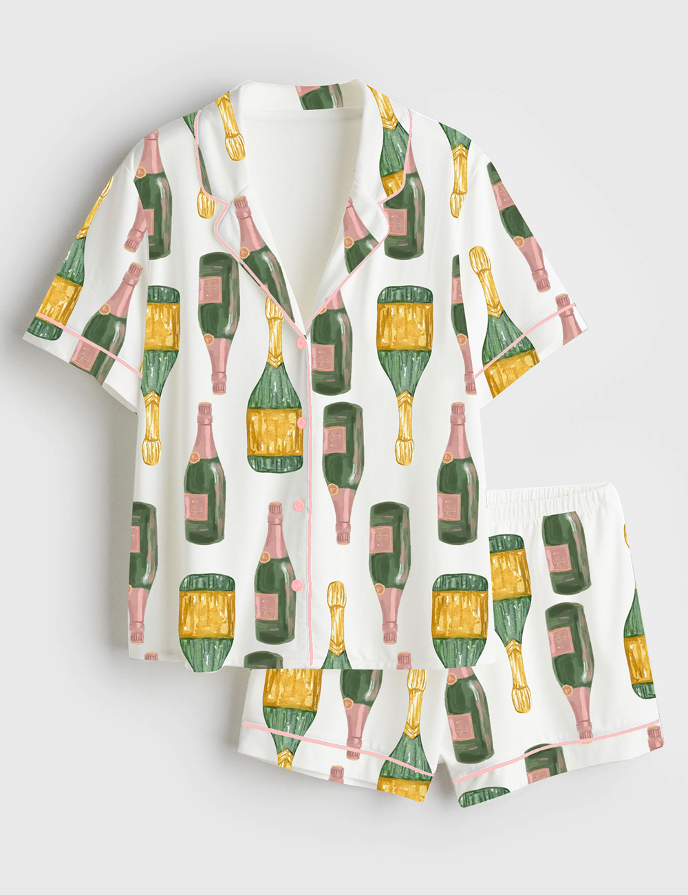 Womenâ€™s Chic Champagne Celebrations Birthday Wedding Bridal Shower Champagne Lovers Short Sleeve Satin Pajama Set