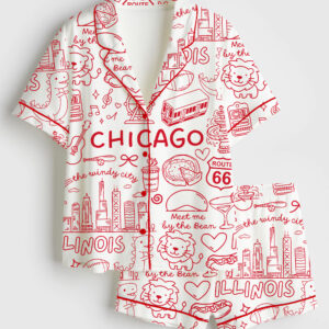Women's Chicago Icons Illinois Landmarks I Love Chicago Short Sleeve Satin Pajama Set